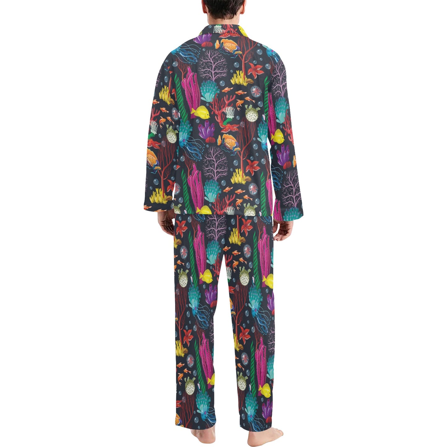 Underwater Cute Print Design LKS303 Men's Long Pajama Set