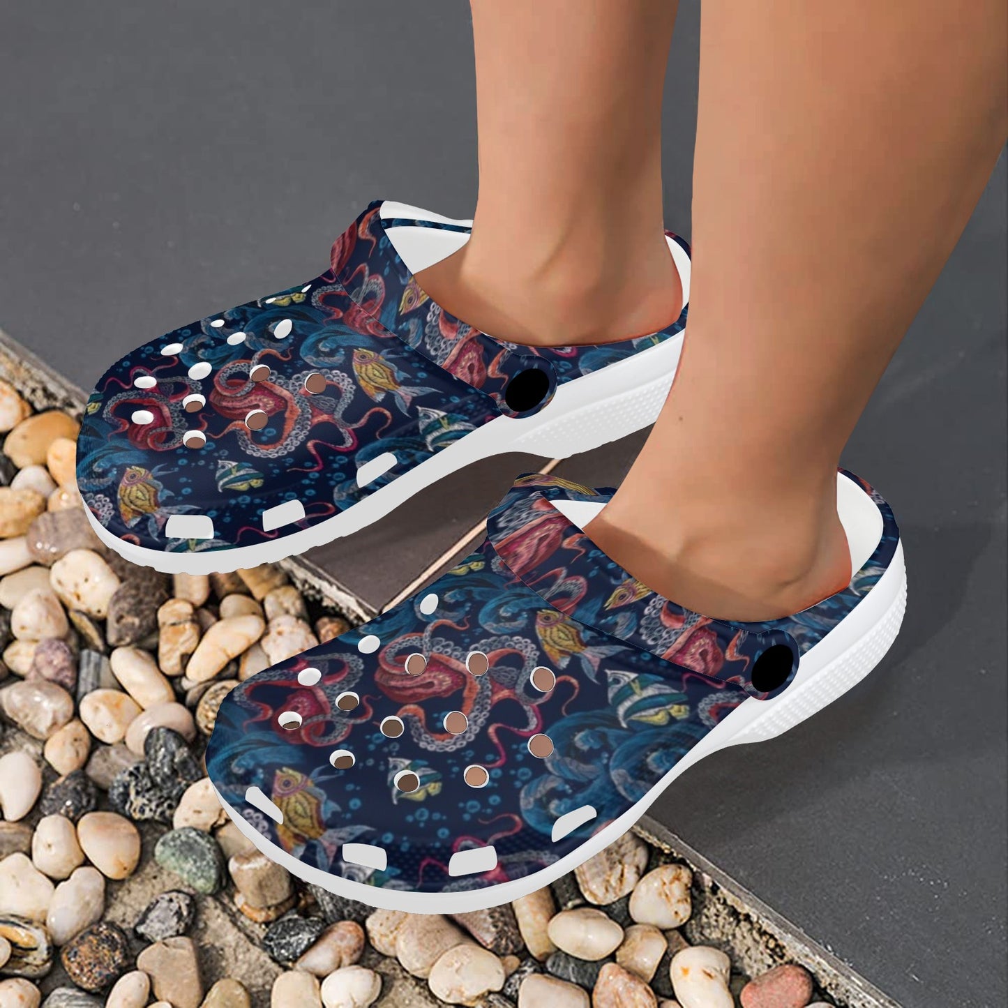 Octopus Deep Sea Print Themed Unisex Clogs Shoes
