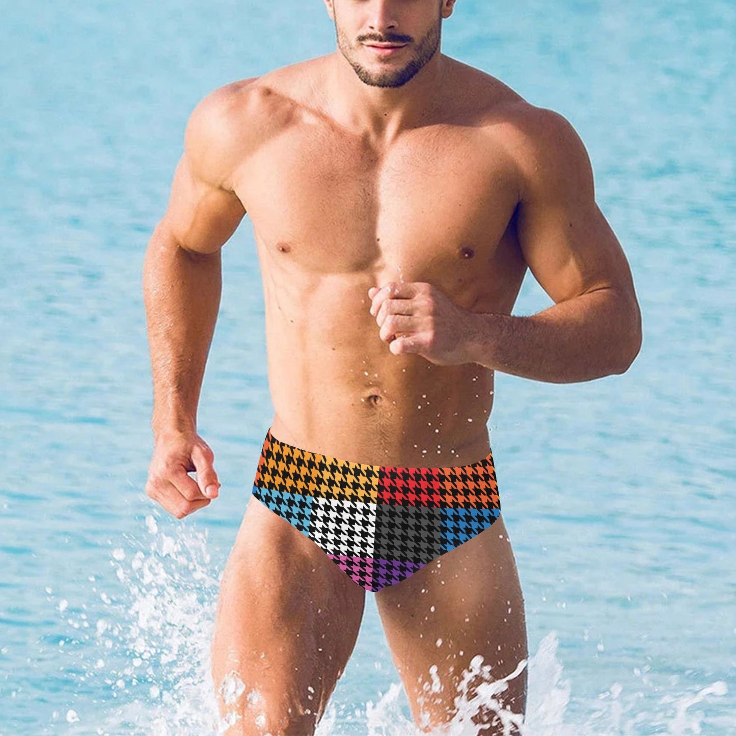 Houndstooth Colorful Pattern Print Design 01 Men's Swimming Briefs