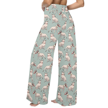 Bull Terrier Cute Print Pattern Women's Wide Leg Lounge Pants