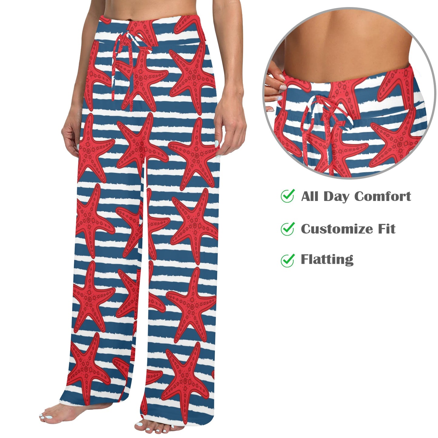 Starfish Red Pattern Print Design 02 Women's Wide Leg Lounge Pants