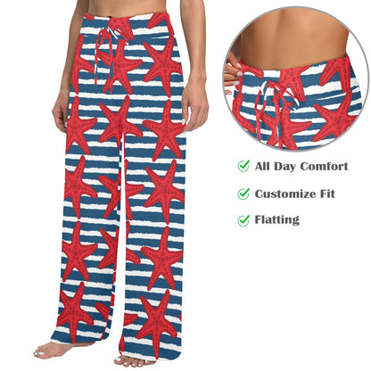 Starfish Red Pattern Print Design 02 Women's Wide Leg Lounge Pants