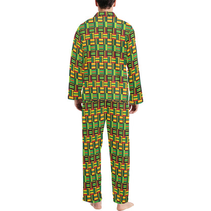 African Zip Zag Print Pattern Men's Long Pajama Set
