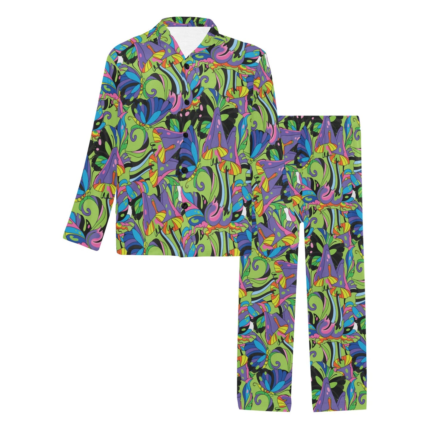 Psychedelic Trippy Mushroom Themed Men's Long Pajama Set