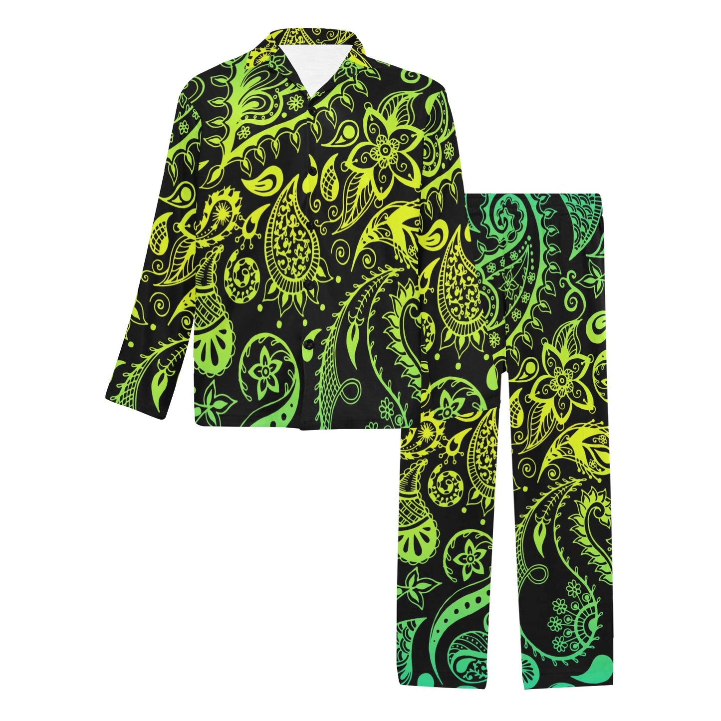Paisley Green Design Print Men's Long Pajama Set
