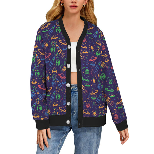 UFO Space Rocket Print Design LKS302 Women's Cardigan
