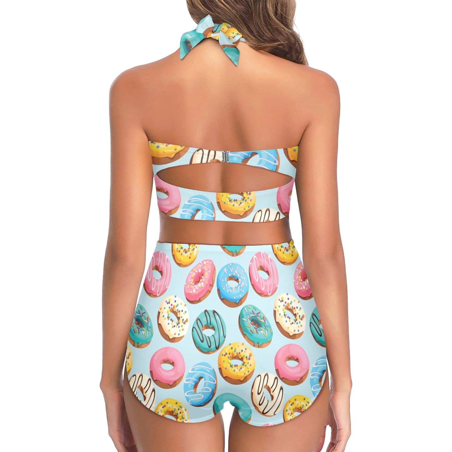 donut Design Print Pattern JJ0133 Halter Neck Bikini Swimsuit