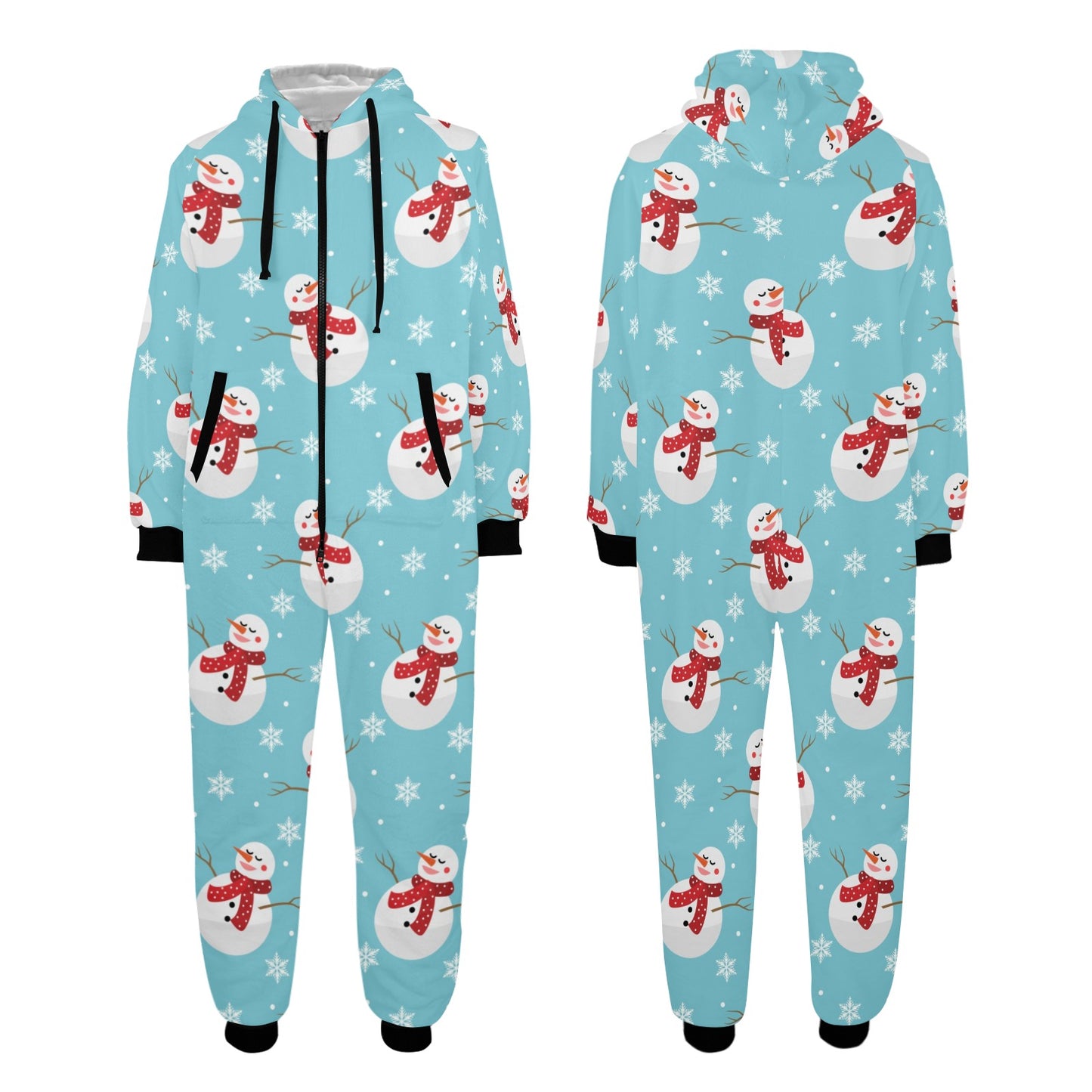 Snowman Print Design LKS304 Hooded Fleece Onesie Pajama Jumpsuit