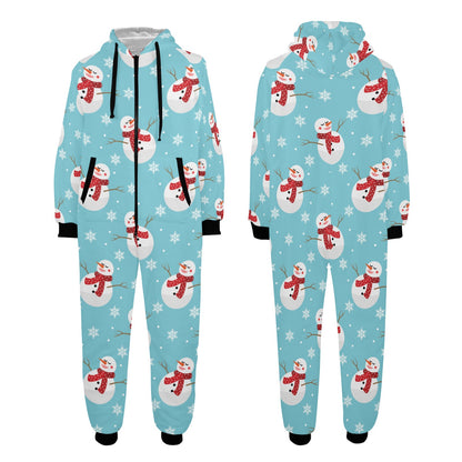 Snowman Print Design LKS304 Hooded Fleece Onesie Pajama Jumpsuit