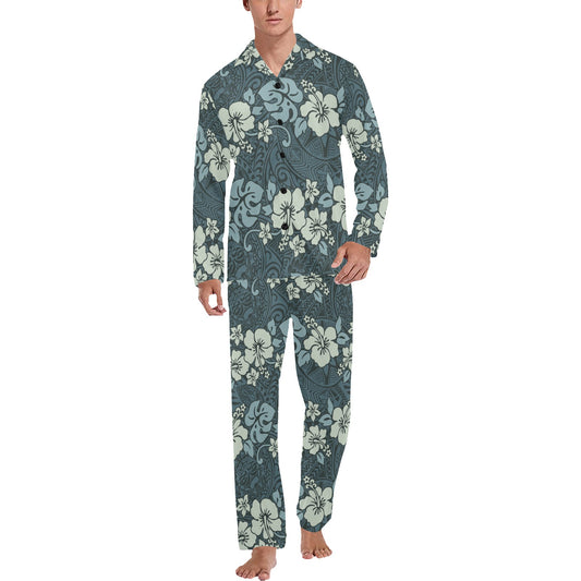 Flower Hawaiian Hibiscus Style Print Pattern Men's Long Pajama Set