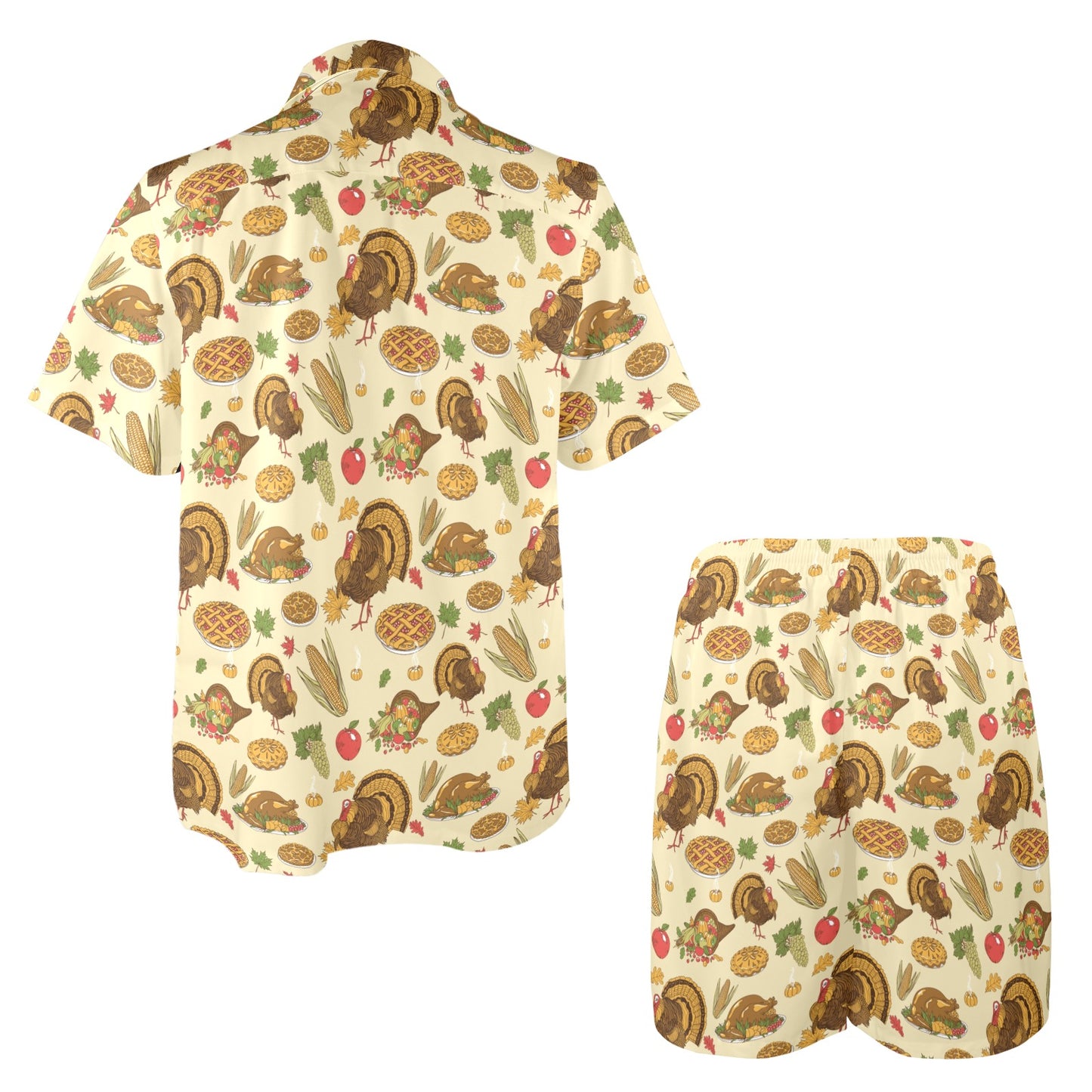 Thanksgiving Print Design LKS302 Men's Beach Shirt and Shorts Set