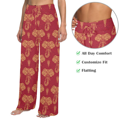 elephant boho style Design Print Pattern JJ0190 Women's Wide Leg Lounge Pants