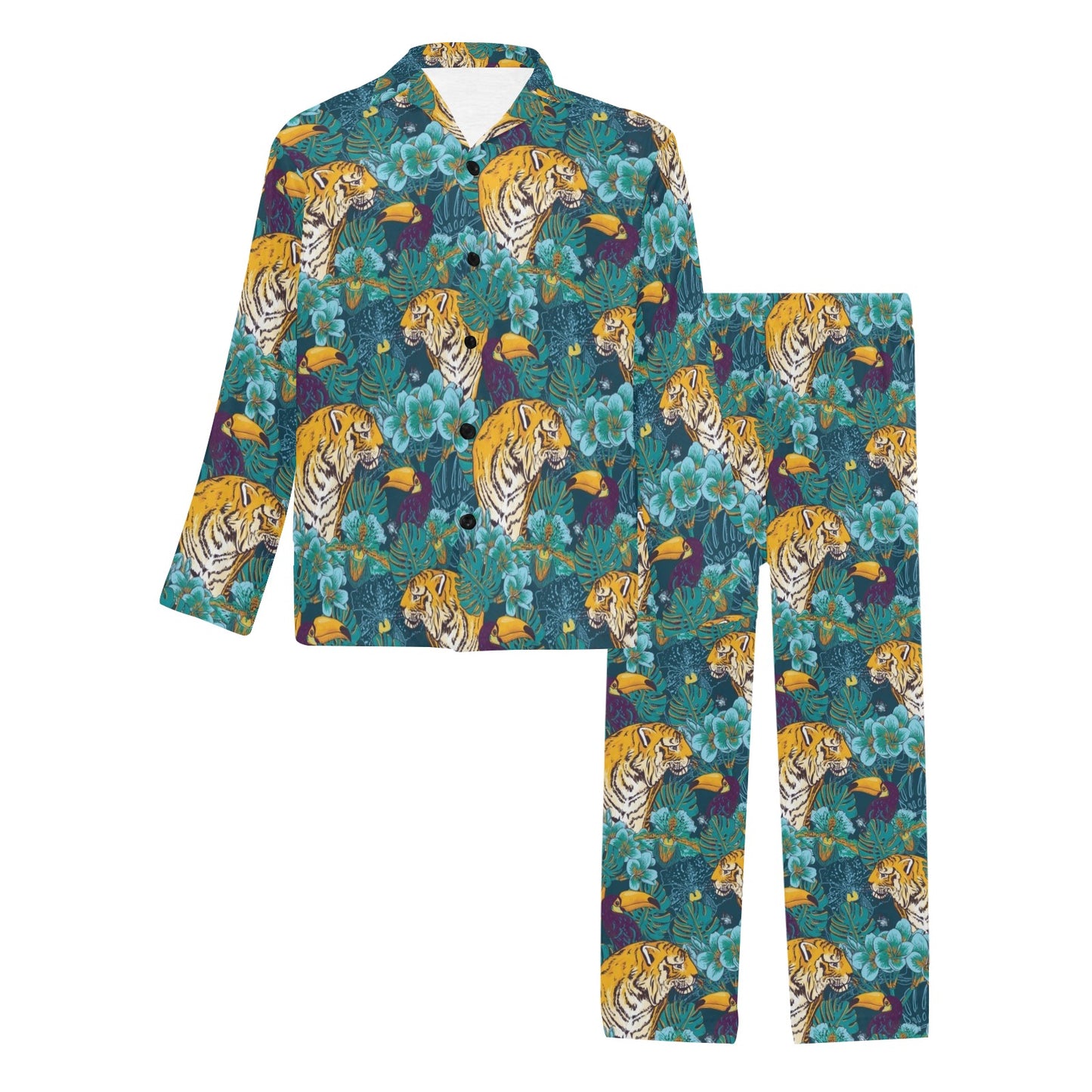 Tiger Tropical Print Design LKS301 Men's Long Pajama Set