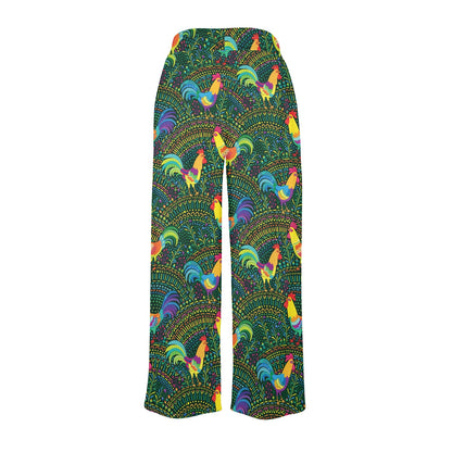 Rooster Pattern Print Design A01 Women's Wide Leg Lounge Pants