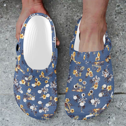 Hawaiian Flower Blue Print Unisex Clogs Shoes