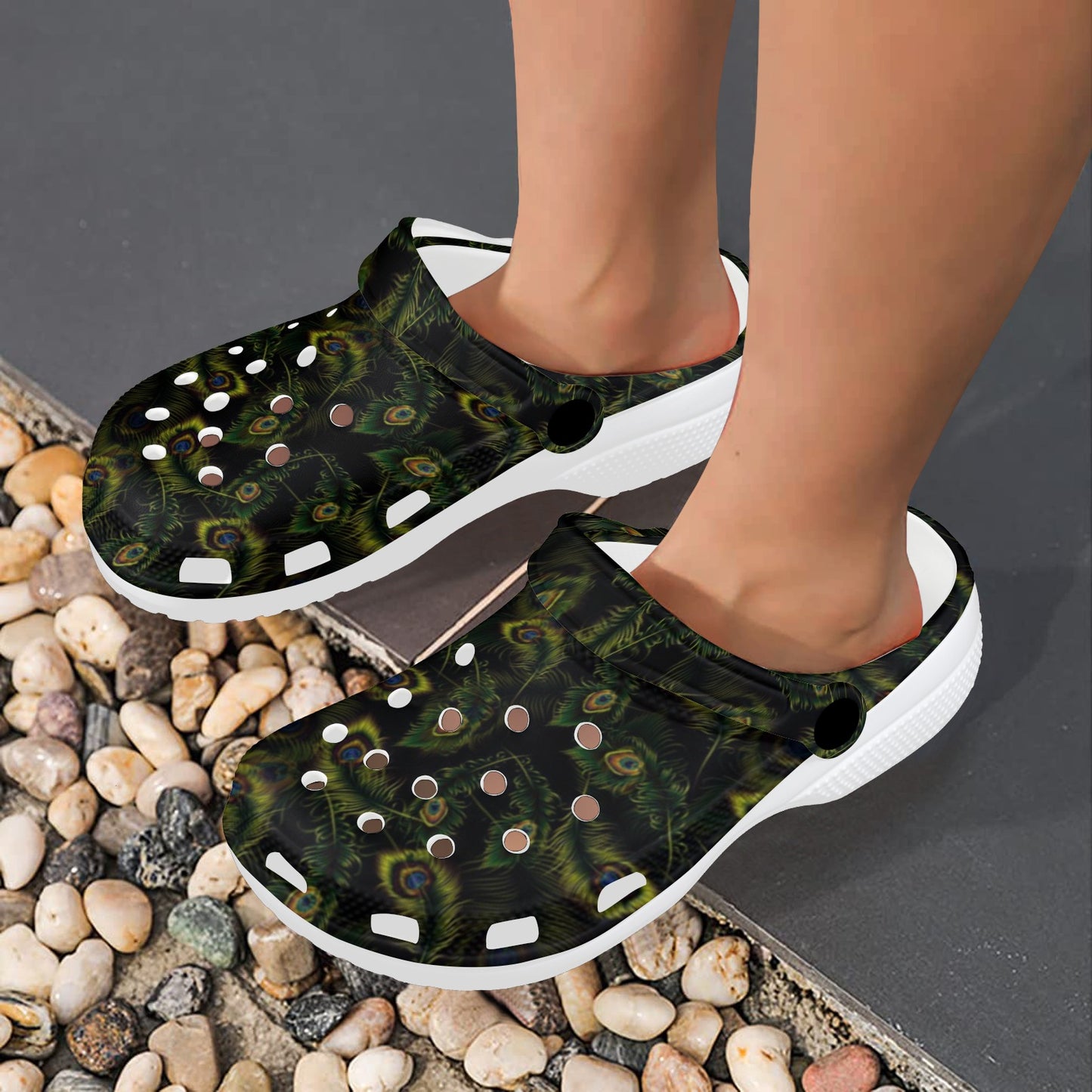 Peacock Feather Pattern Design Print Unisex Clogs Shoes