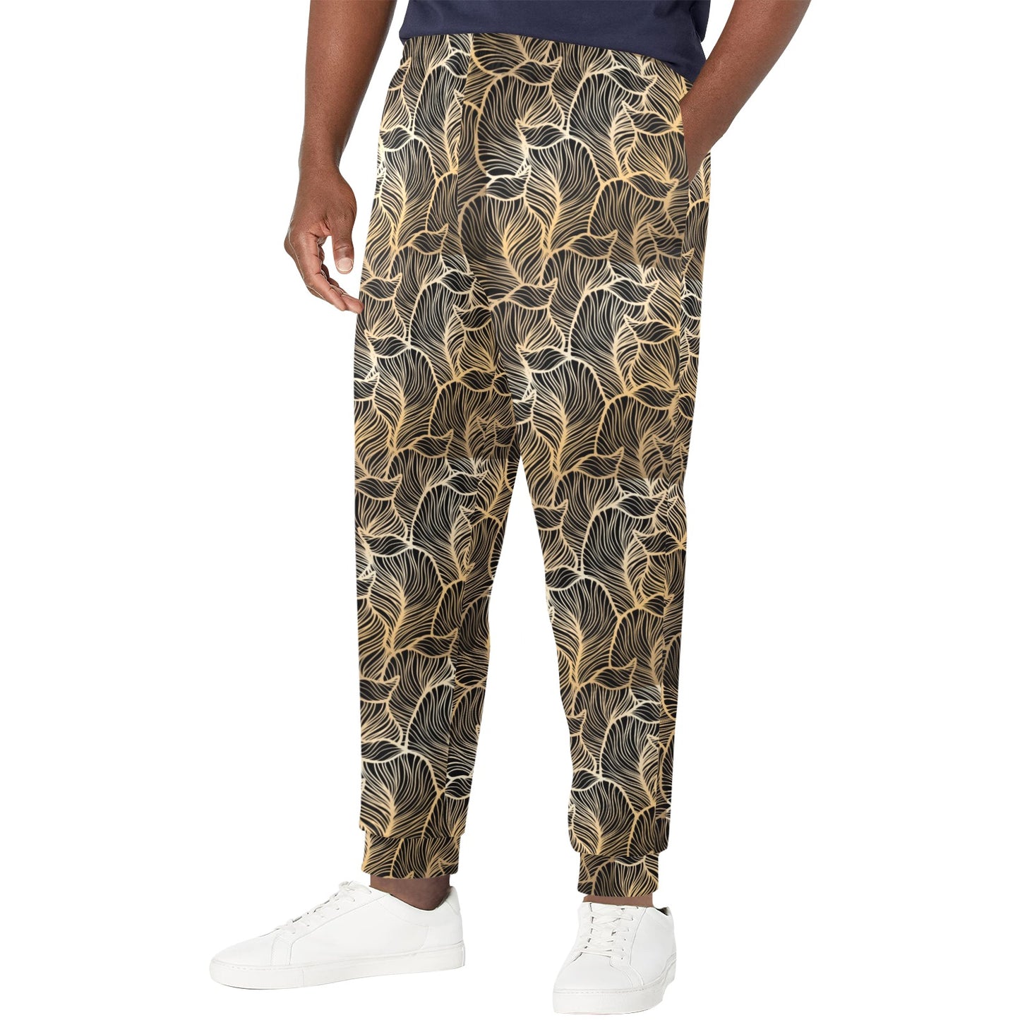Elegant Gold leaf Print Men's Casual Track Pants