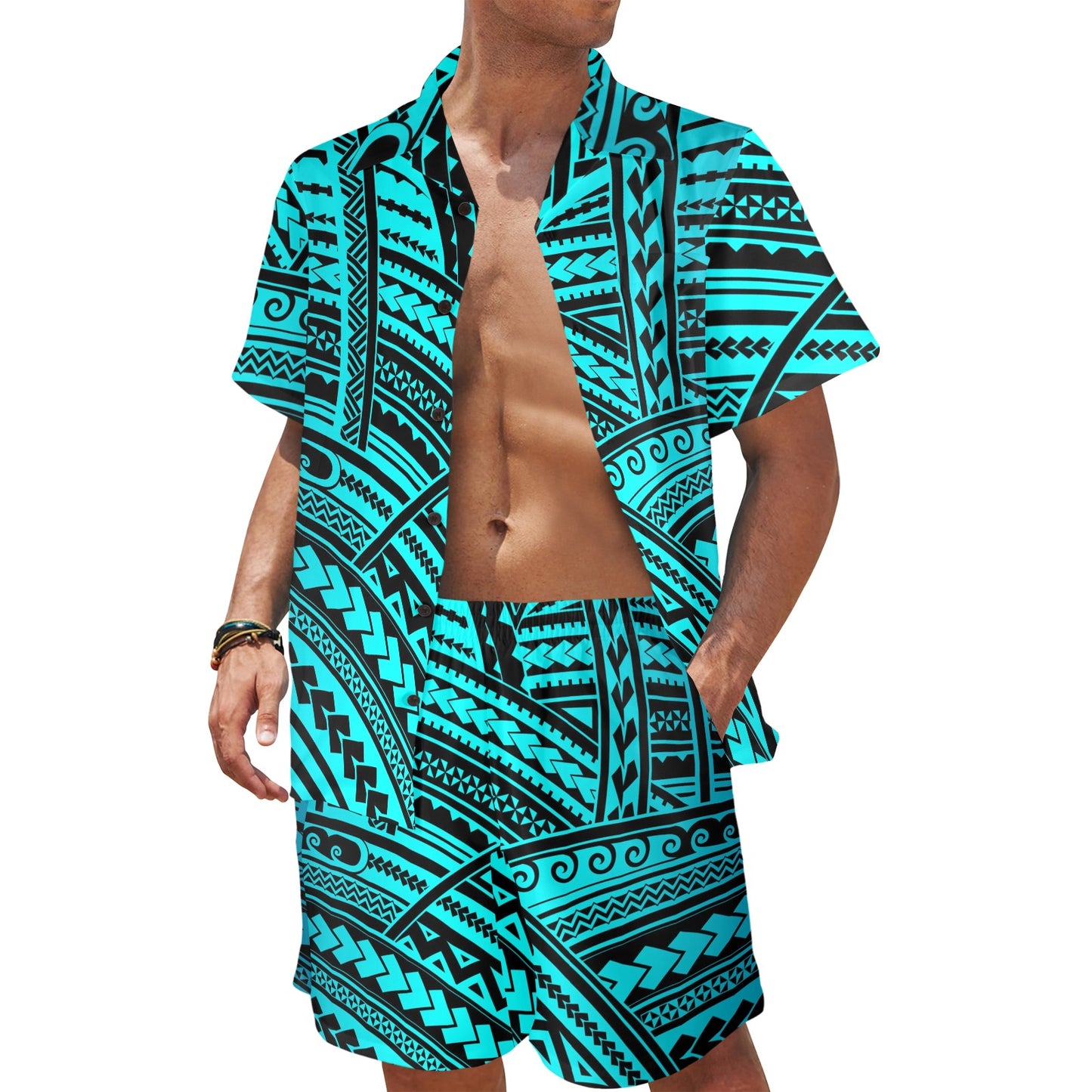 Polynesian Tribal Men's Beach Shirt and Shorts Set