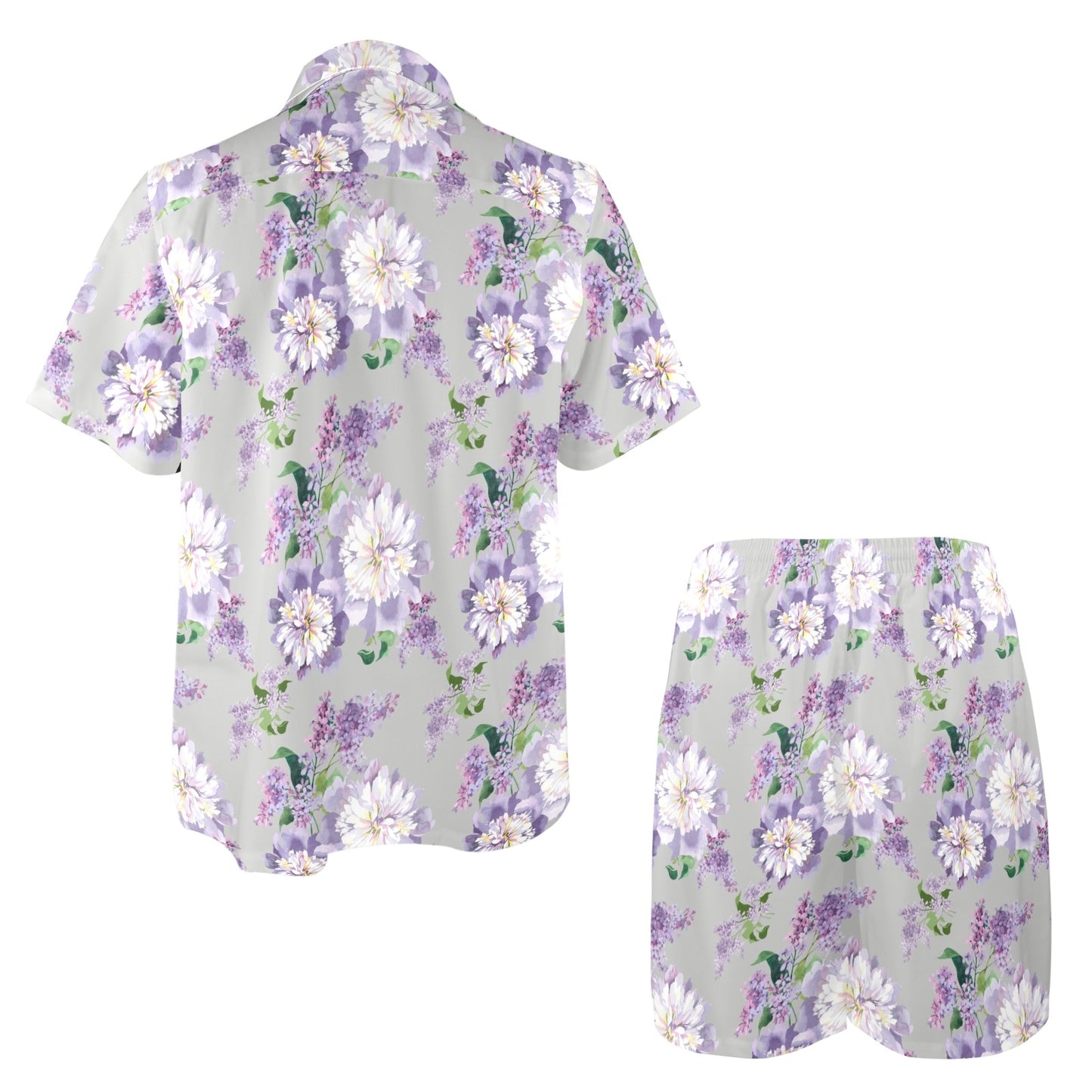 Lilac Pattern Print Design LI07 Men's Beach Shirt and Shorts Set