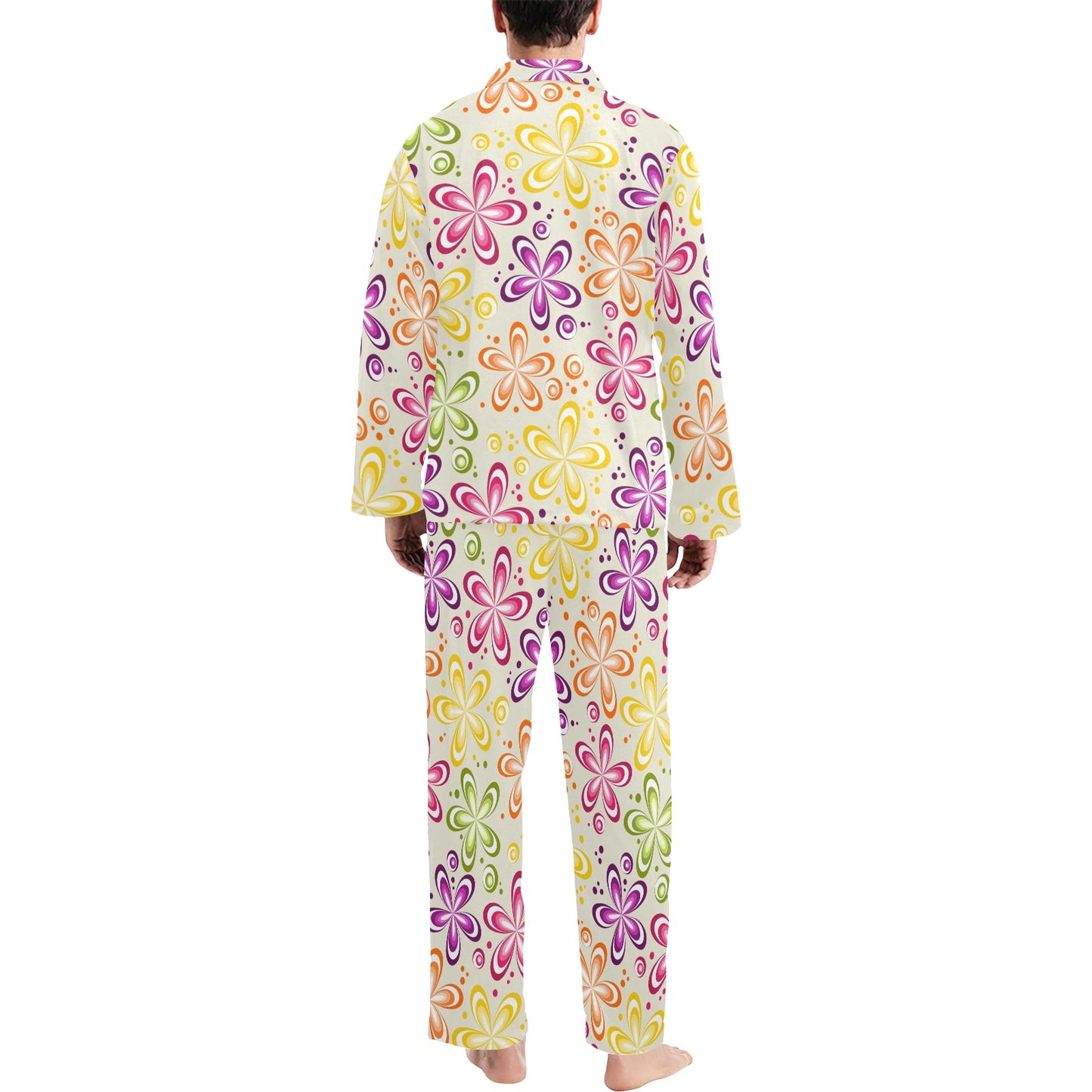 Flower Power Colorful Design Print Men's Long Pajama Set