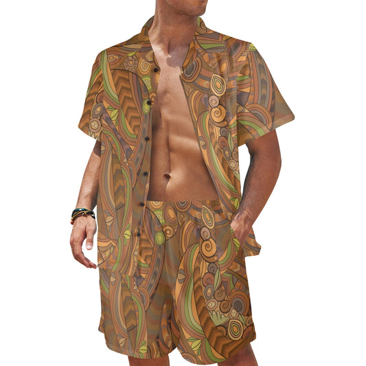 Maori Ornament Design Print Men's Beach Shirt and Shorts Set
