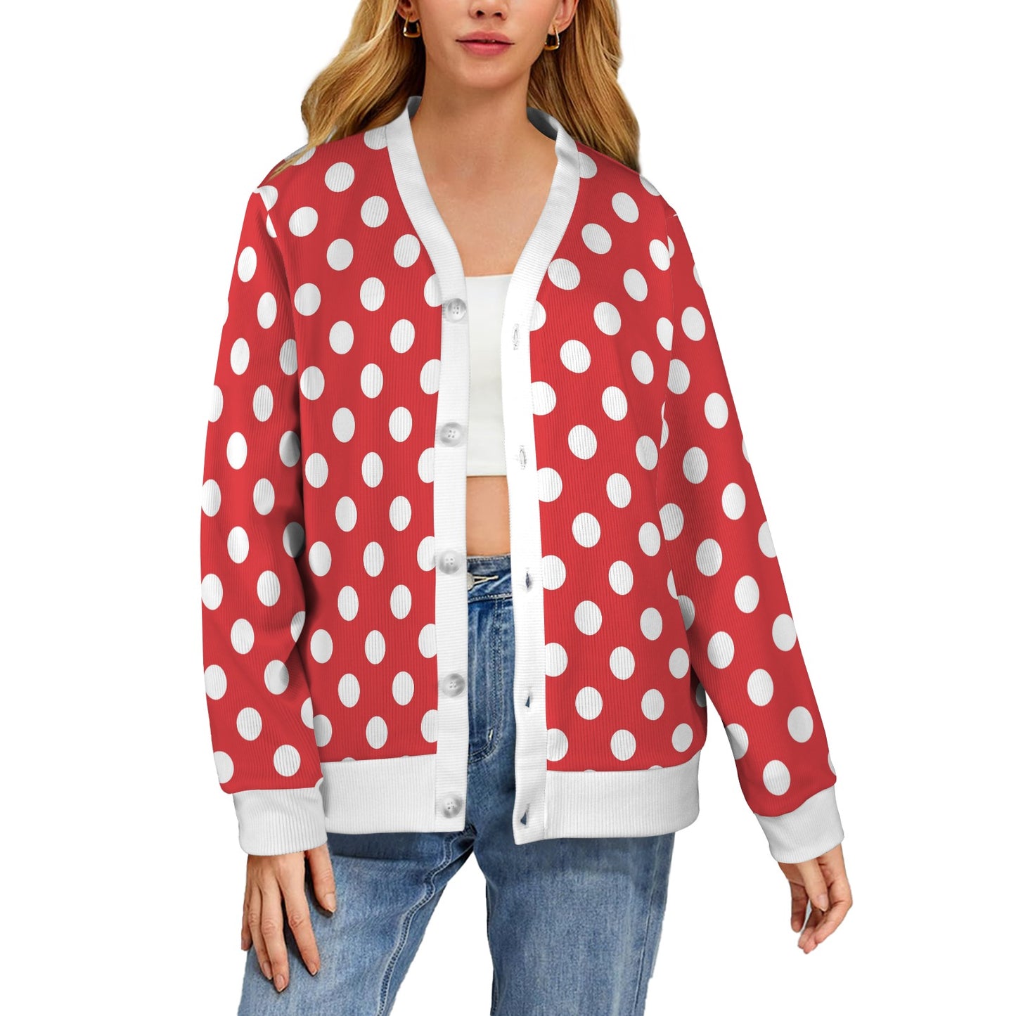 Polka Dot Red Pattern Print Design 04 Women's Cardigan