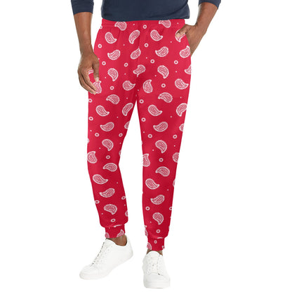 Bandana Red Paisley Print Design LKS305 Men's Casual Track Pants
