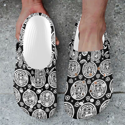 Calendar Aztec White Black Print Pattern Unisex Clogs Shoes