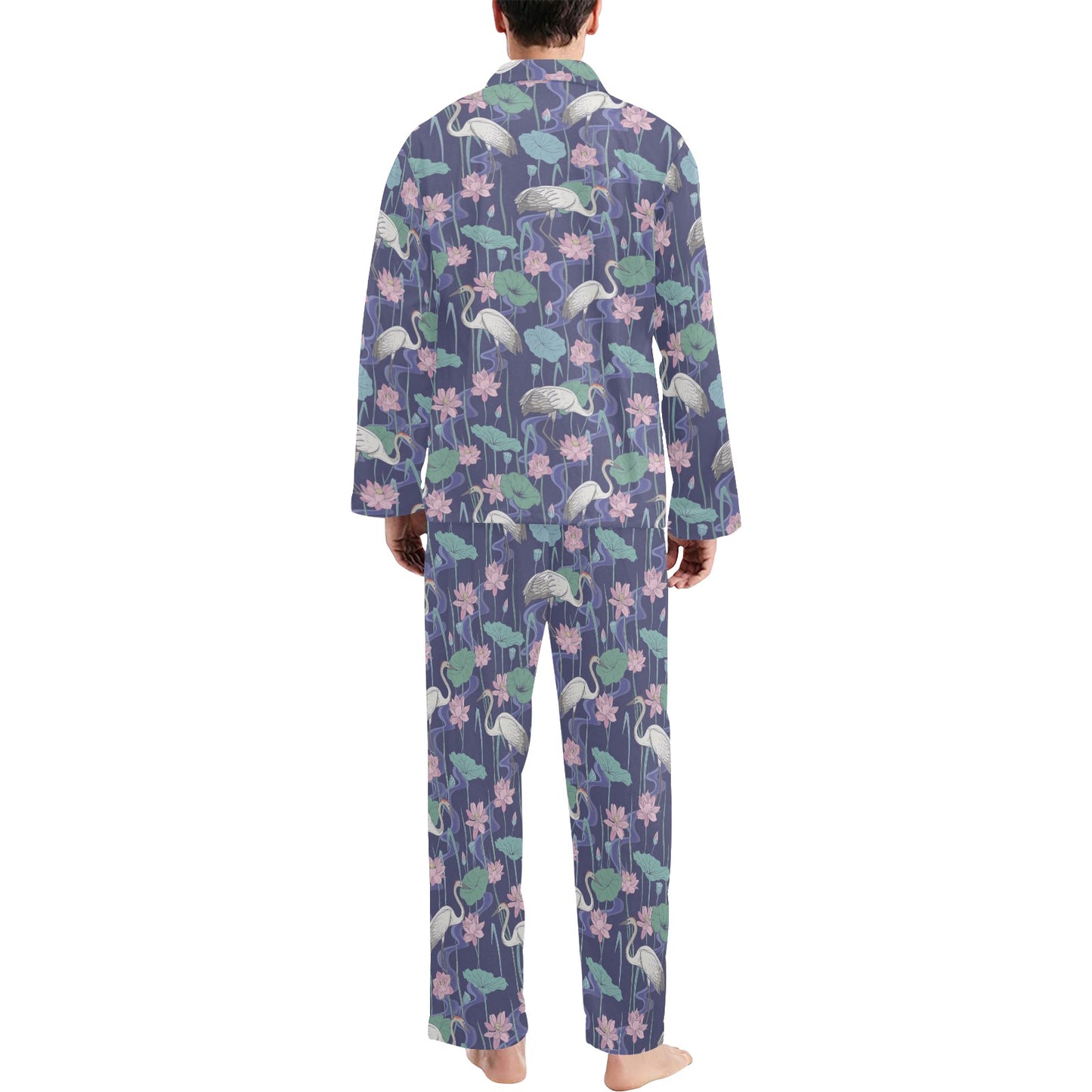 Water Lily Print Design LKS306 Men's Long Pajama Set
