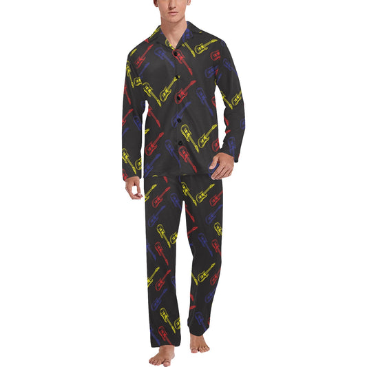Electric Guitar Pattern Print Design 03 Men's Long Pajama Set