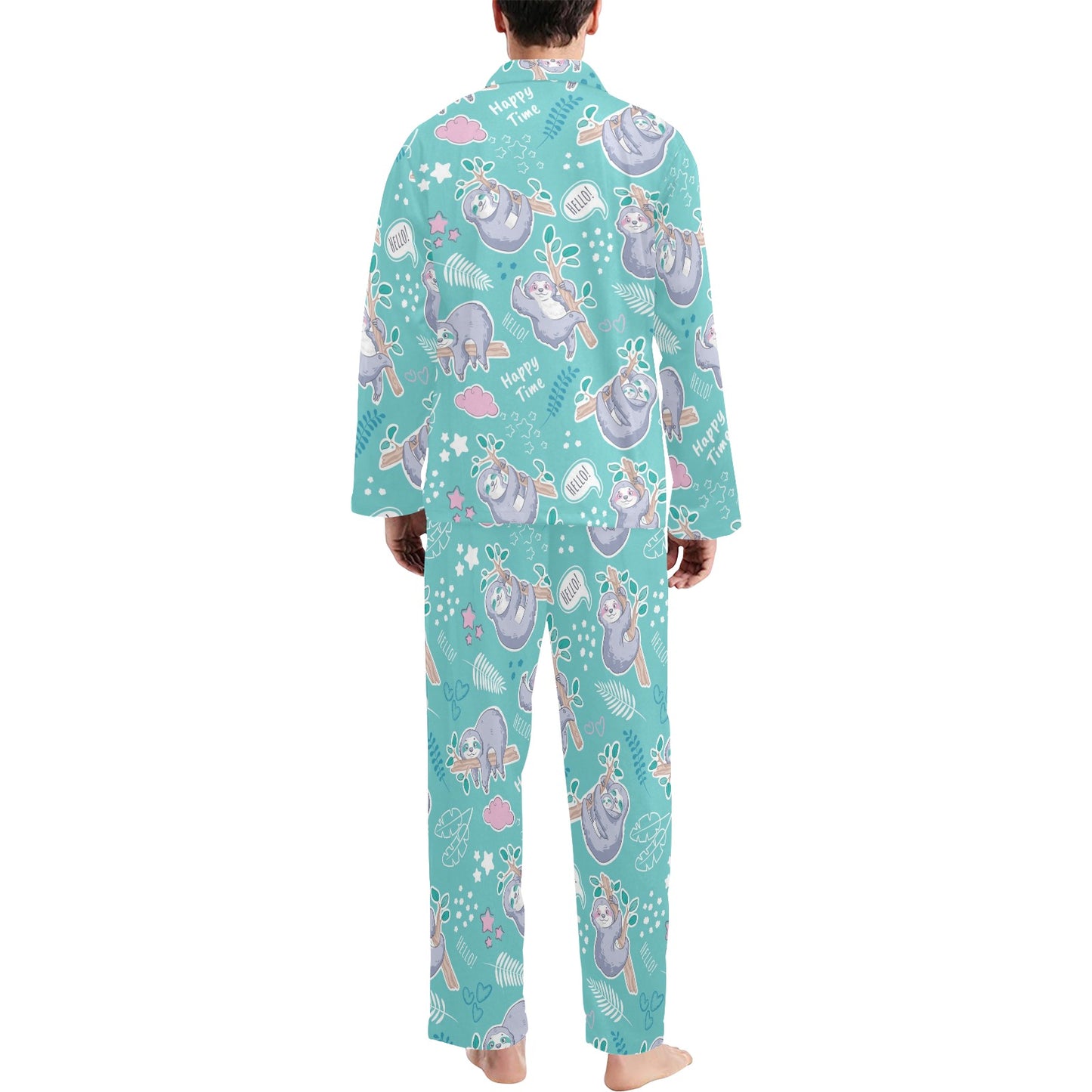 Sloth Print Design LKS309 Men's Long Pajama Set