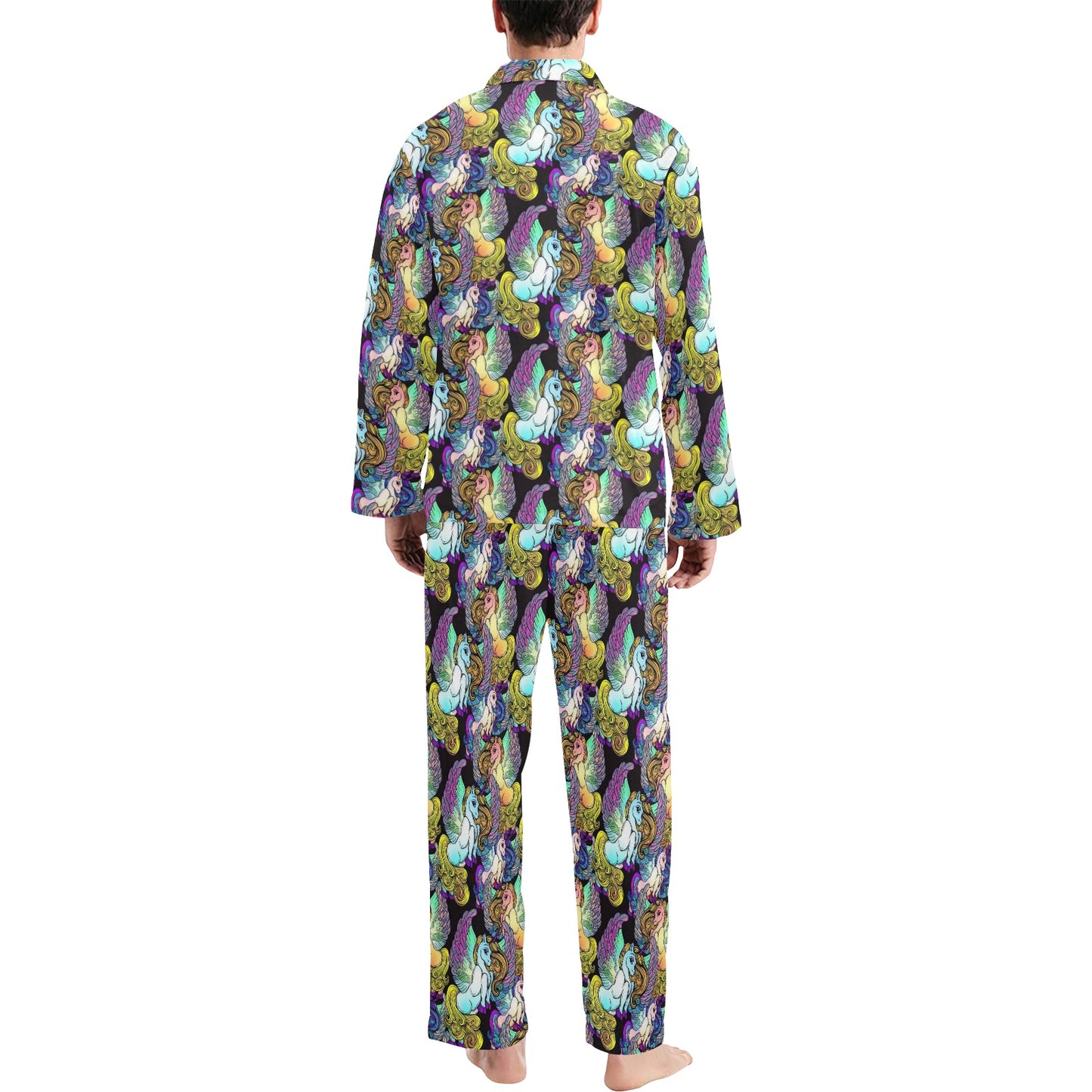 Unicorn With Wings Print Pattern Men's Long Pajama Set