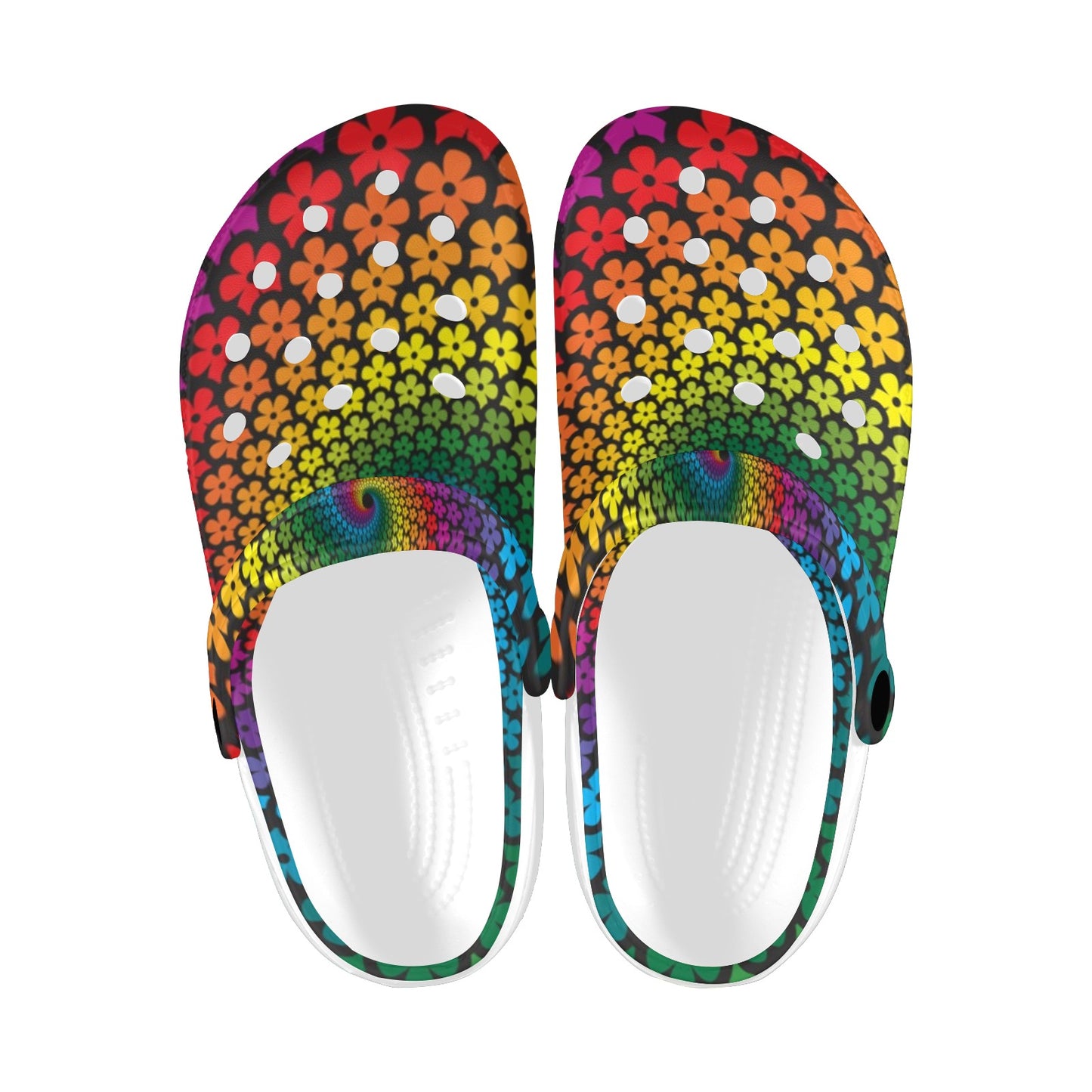 Flower Power Rainbow Spiral Print Unisex Clogs Shoes