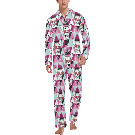 Chihuahua Cute Triangle Pattern Men's Long Pajama Set