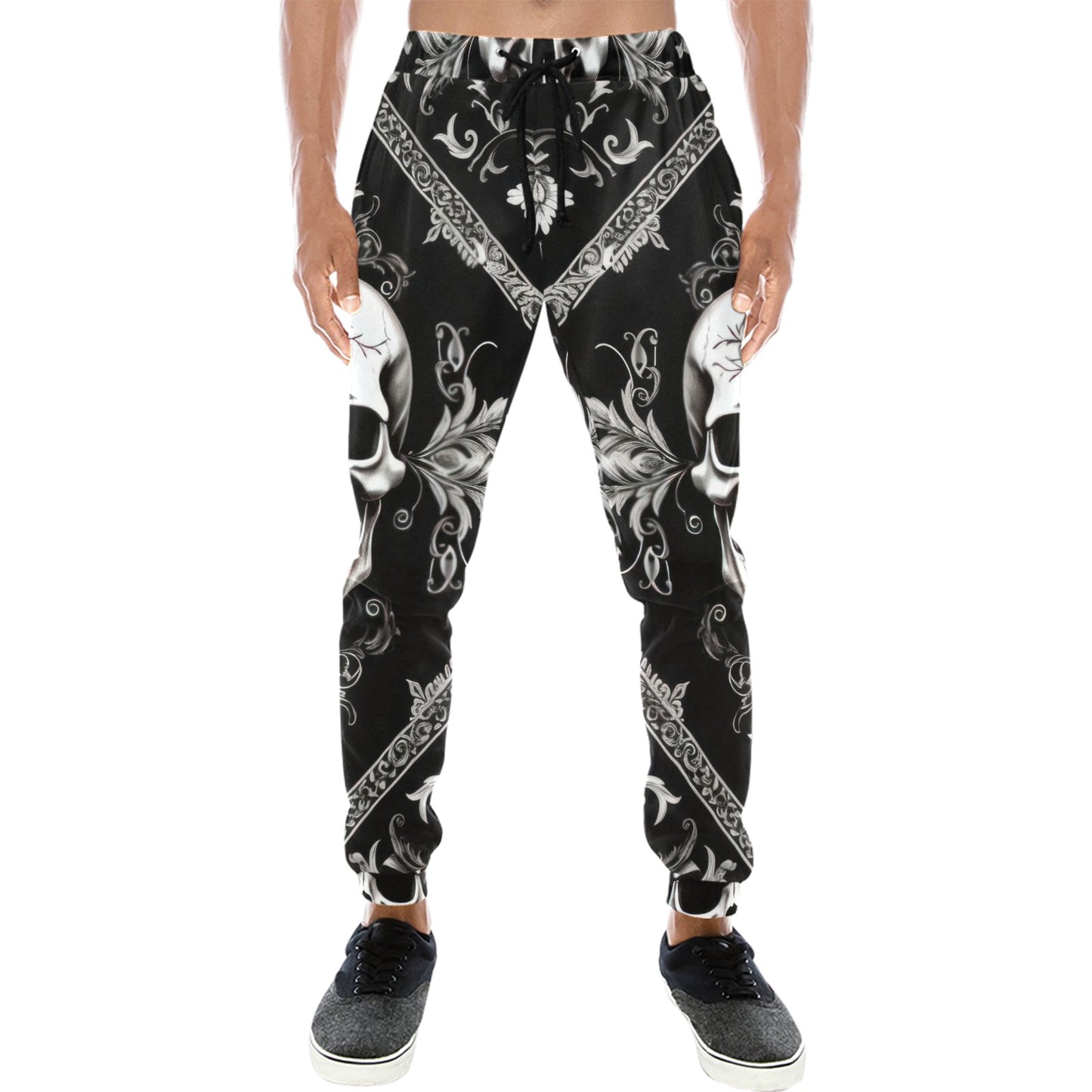 Bandana Black Style with Skull Men's Sweatpants