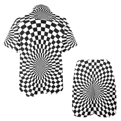 Checkered Flag Optical illusion Men's Beach Shirt and Shorts Set