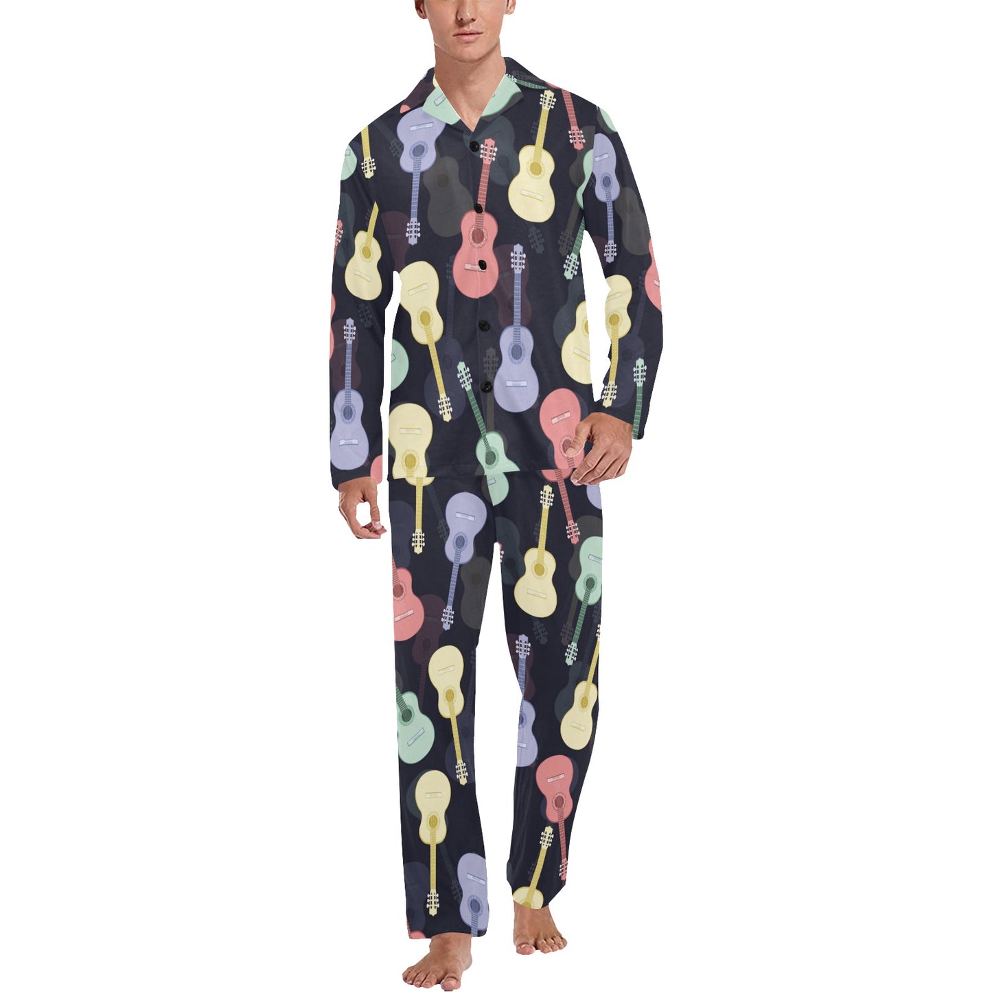 Acoustic Guitar Print Design LKS401 Men's Long Pajama Set
