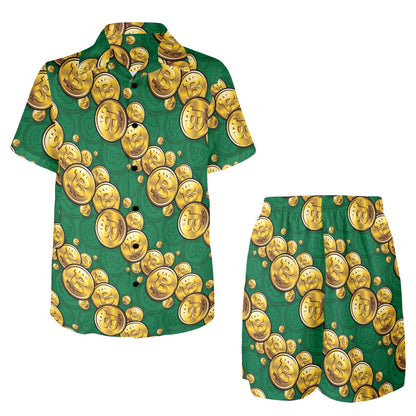 Bitcoin Pattern Print Design DO02 Men's Beach Shirt and Shorts Set