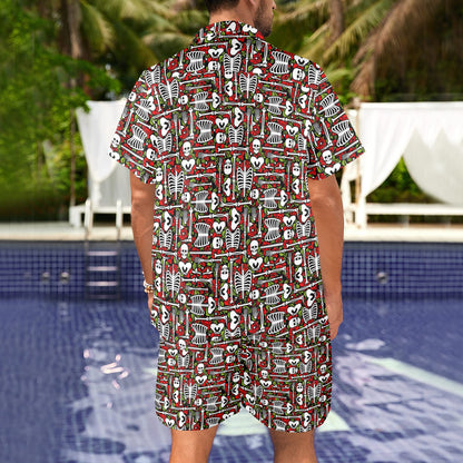 Skeleton Pattern Print Men's Beach Shirt and Shorts Set