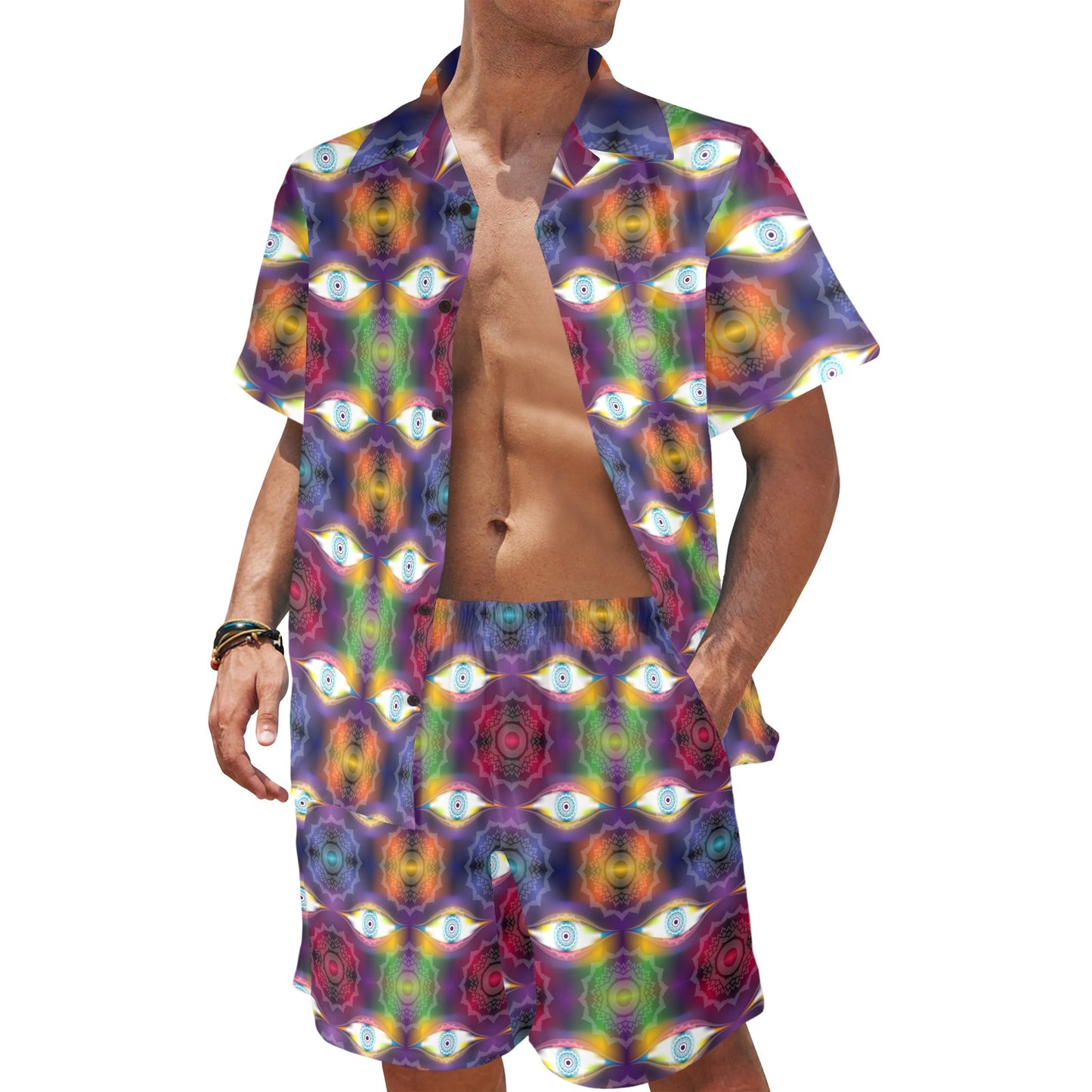 Chakra Eye Print Pattern Men's Beach Shirt and Shorts Set