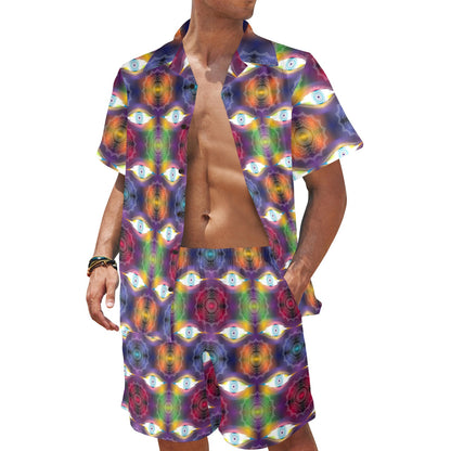 Chakra Eye Print Pattern Men's Beach Shirt and Shorts Set