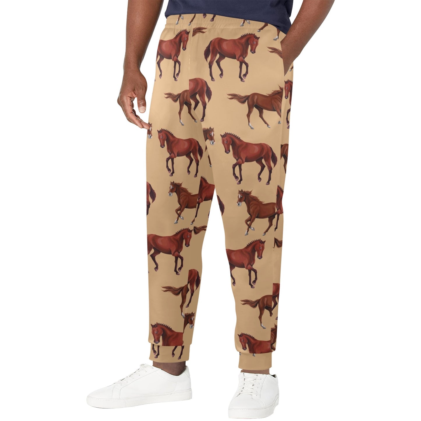 Brown Horse Print Pattern Men's Casual Track Pants