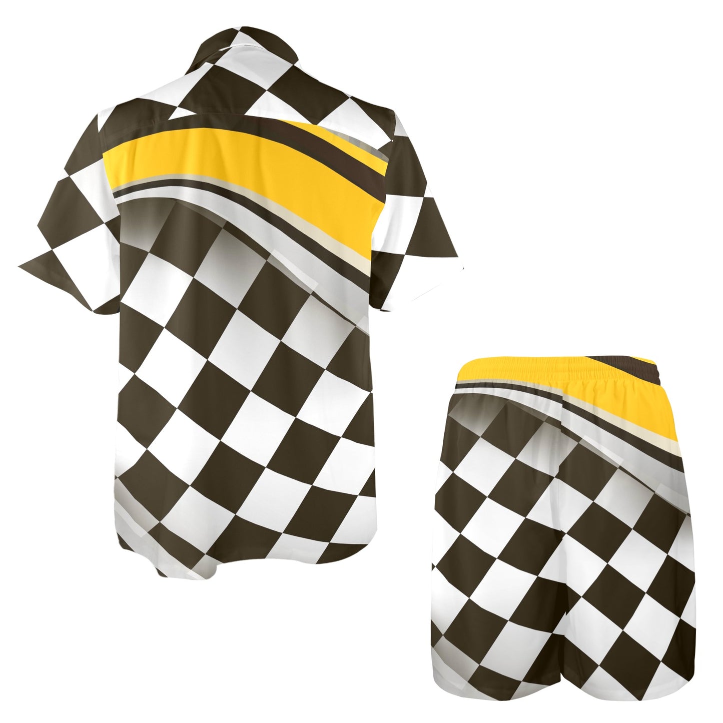 Checkered Flag Racing Style Men's Beach Shirt and Shorts Set