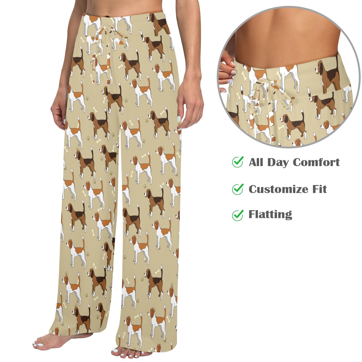 Beagle Pattern Print Design 01 Women's Wide Leg Lounge Pants