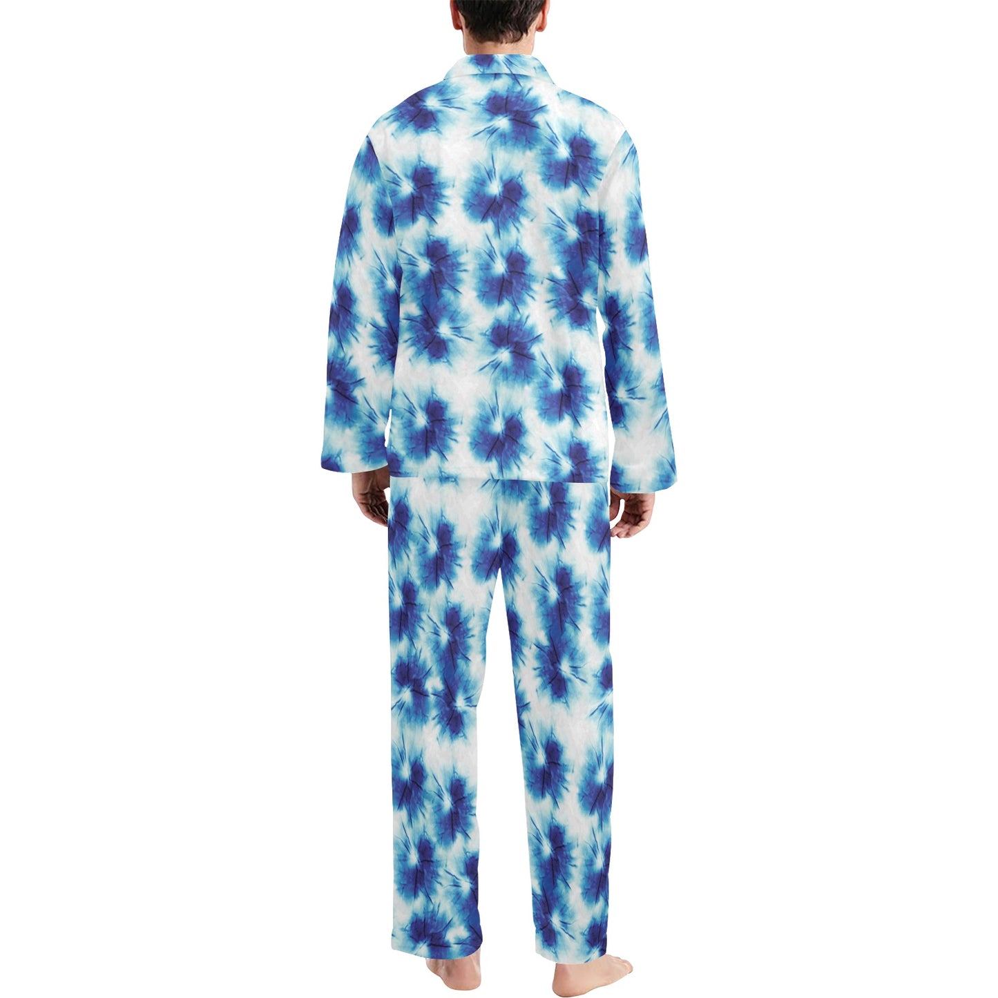 Tie Dye Blue Print Design LKS305 Men's Long Pajama Set