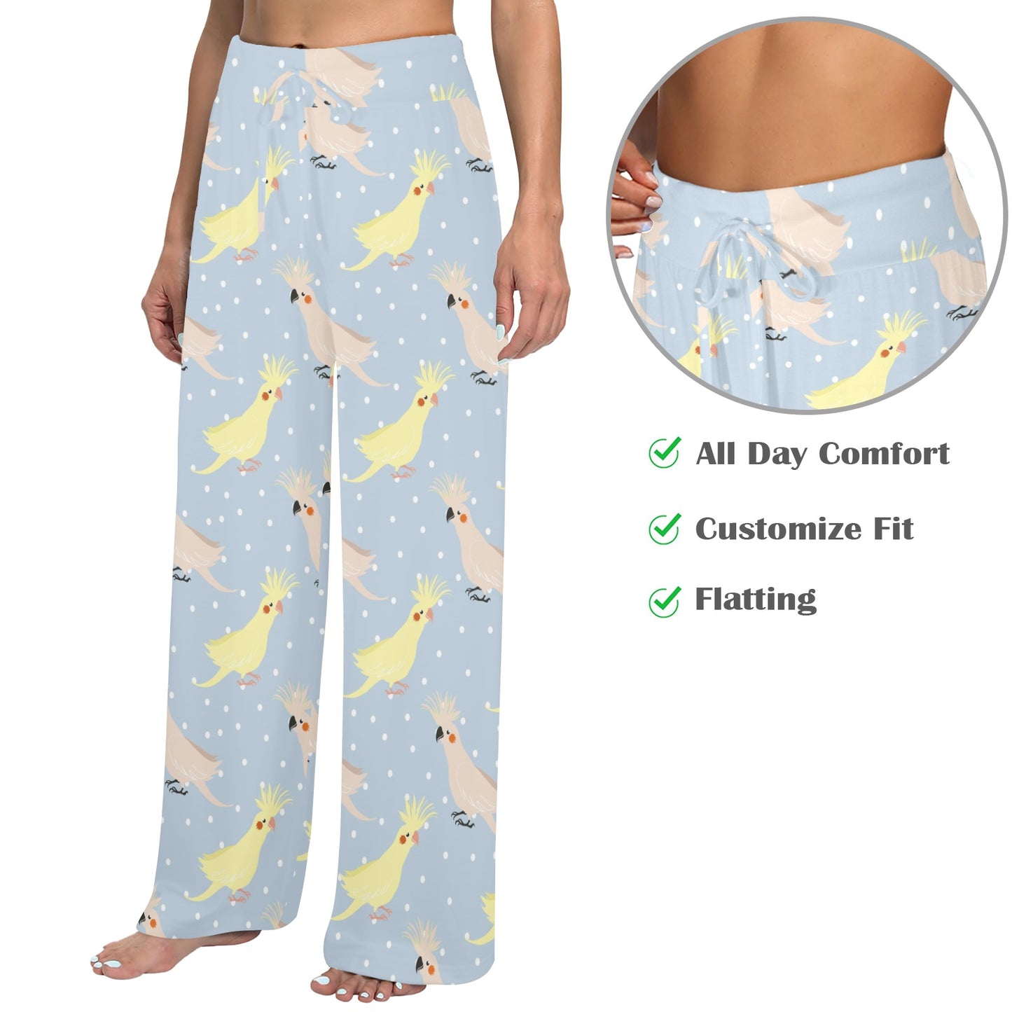 Cockatiel Pattern Print Design 03 Women's Wide Leg Lounge Pants