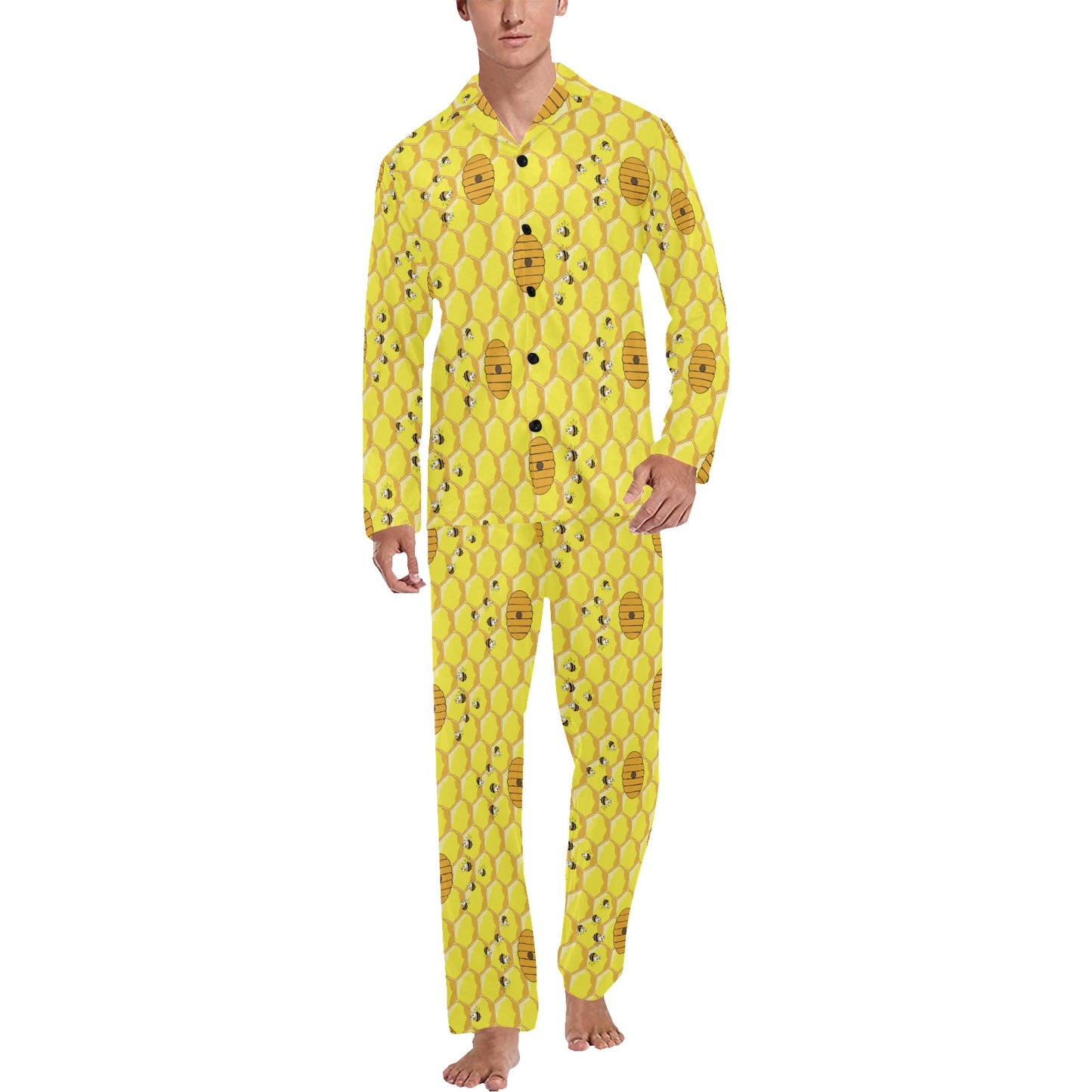 Honey Bee Print Design LKS303 Men's Long Pajama Set