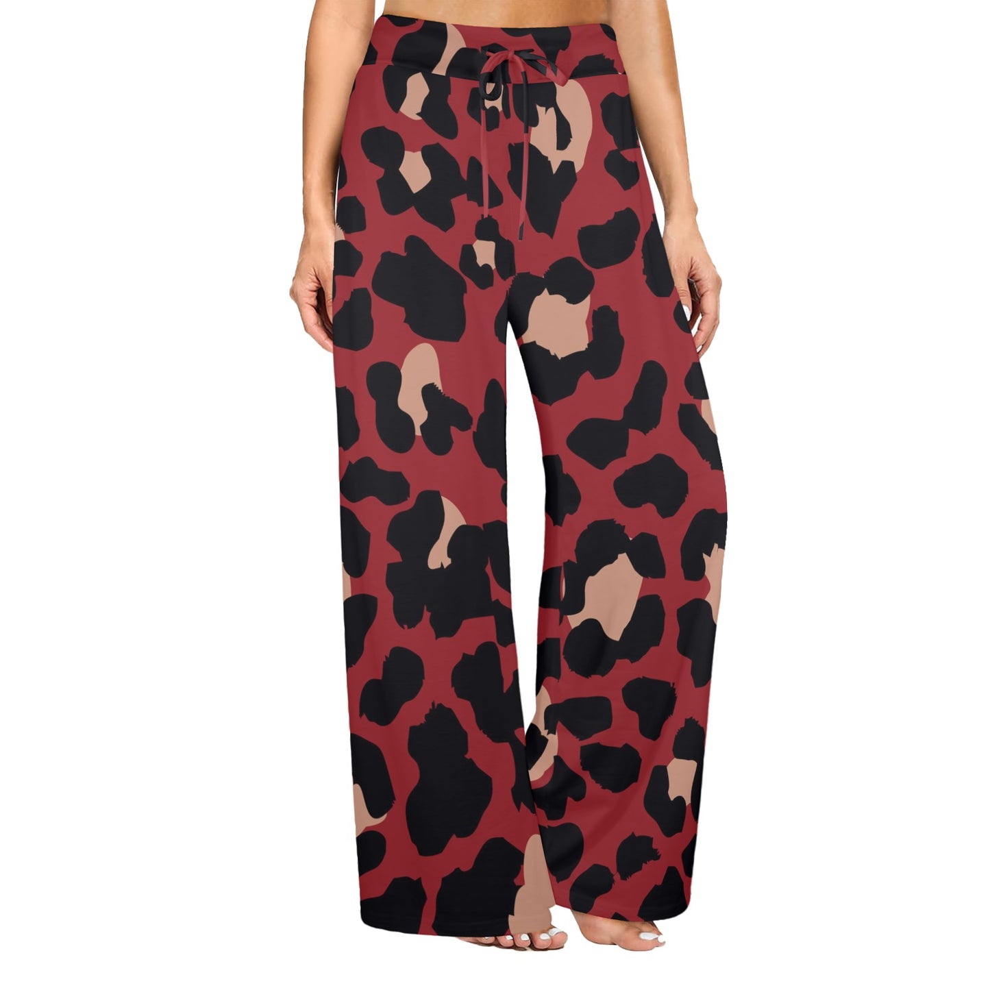 Cheetah Red Print Pattern Women's Wide Leg Lounge Pants