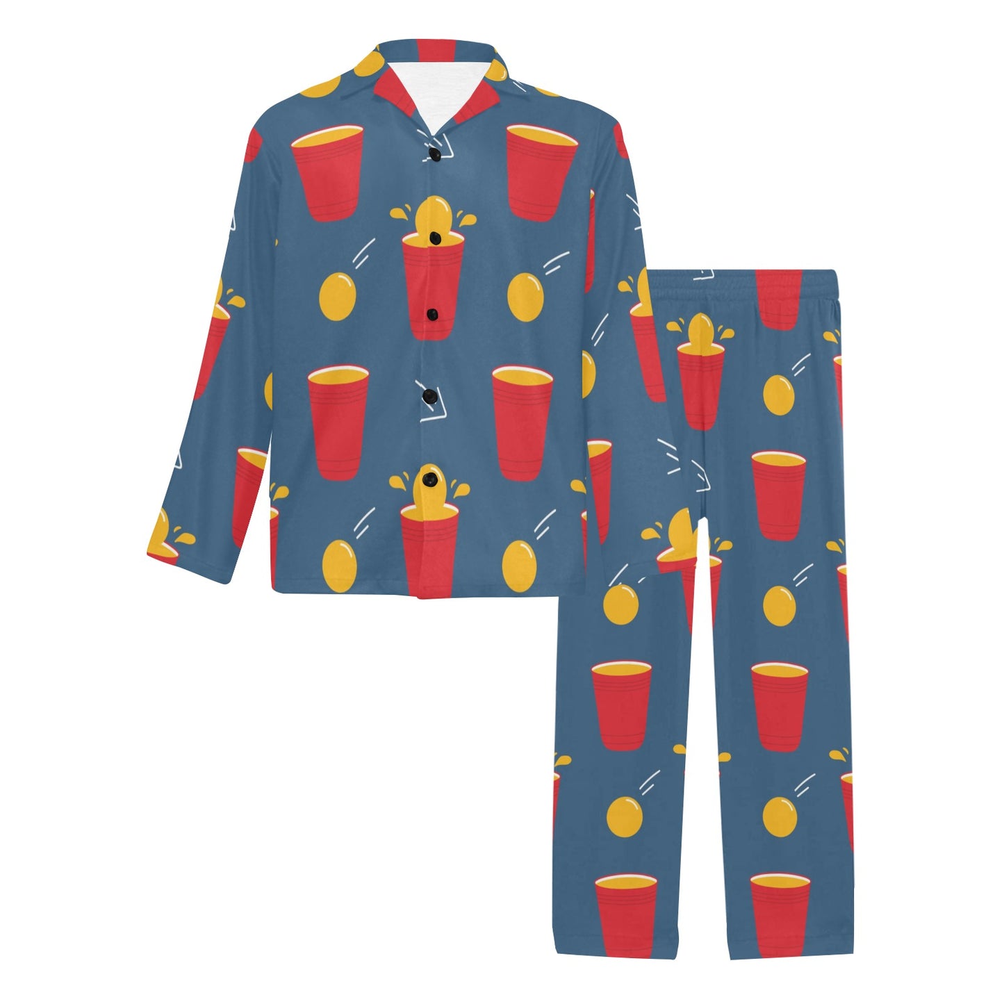 Beer Pong Pattern Print Design 02 Men's Long Pajama Set