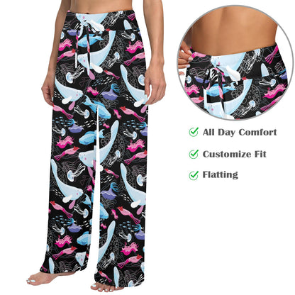 Manatee Pattern Print Design 02 Women's Wide Leg Lounge Pants